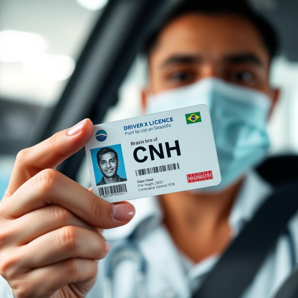 Motorista mostrando a CNH após exame toxicológico